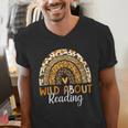 Wild About Reading Teacher Back To School Leopard Rainbow Men's V-Neck T-Shirt, funny gift