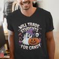 Will Trade Students For Candy Halloween Teacher Men's V-Neck T-Shirt, funny gift