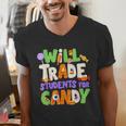 Will Trade Students For Candy Teacher Cute Halloween Costume Men's V-Neck T-Shirt, funny gift Will Trade Students For Candy Teacher Cute Halloween Costume Men's V-Neck T-Shirt, funny gift