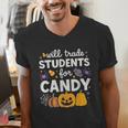Will Trade Students For Candy Teacher Cute Halloween Men's V-Neck T-Shirt, funny gift