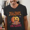 Will Trade Students For Candy Teacher Cute Halloween Pumpkin Men's V-Neck T-Shirt, funny gift Will Trade Students For Candy Teacher Cute Halloween Pumpkin Men's V-Neck T-Shirt, funny gift