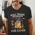 Will Trade Students For Candy Teacher Ghost Halloween Men's V-Neck T-Shirt, funny gift Will Trade Students For Candy Teacher Ghost Halloween Men's V-Neck T-Shirt, funny gift