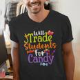 Will Trade Students For Candy Teacher Halloween Costume Men's V-Neck T-Shirt, funny gift