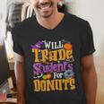 Will Trade Students For Donuts Halloween Teacher Men's V-Neck T-Shirt, funny gift
