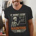 I Won't Stop Haunting Me Skeleton 6 7 Meme Teachers Men's V-Neck T-Shirt, funny gift I Won't Stop Haunting Me Skeleton 6 7 Meme Teachers Men's V-Neck T-Shirt, funny gift