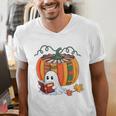 Fall Book Pumpkin Books Ghost Reading Halloween Teacher Men's V-Neck T-Shirt, funny gift Fall Book Pumpkin Books Ghost Reading Halloween Teacher Men's V-Neck T-Shirt, funny gift