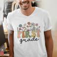 First Grade Teacher Wildflower Back To School Floral Outfits Men's V-Neck T-Shirt, First Grade Teacher Shirts, funny gift First Grade Teacher Wildflower Back To School Floral Outfits Men's V-Neck T-Shirt, First Grade Teacher Shirts, funny gift