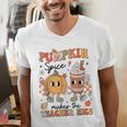 Groovy Pumpkin Spice Makes Teacher Nice Fall Thanksgiving Men's V-Neck T-Shirt, Groovy Teacher Shirts, funny gift Groovy Pumpkin Spice Makes Teacher Nice Fall Thanksgiving Men's V-Neck T-Shirt, Groovy Teacher Shirts, funny gift
