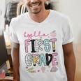 Hello First Grade Teacher Coquette Pencil Bow Back To School Men's V-Neck T-Shirt, First Grade Teacher Shirts, funny gift