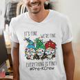It's Fine We'Re Fine Gnome Pre-K Teacher Christmas Light For Men Women Men's V-Neck T-Shirt, funny gift