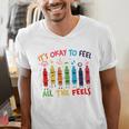 Its Okay To Feel All The Feels Mood Color Crayons Teacher Men's V-Neck T-Shirt, funny gift Its Okay To Feel All The Feels Mood Color Crayons Teacher Men's V-Neck T-Shirt, funny gift