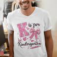 K Is For Kindergarten Teacher Coquette Bow Back To School Men's V-Neck T-Shirt, funny gift K Is For Kindergarten Teacher Coquette Bow Back To School Men's V-Neck T-Shirt, funny gift