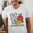 K Is For Kindergarten Teacher Pencil Apple Back To School Men's V-Neck T-Shirt, funny gift K Is For Kindergarten Teacher Pencil Apple Back To School Men's V-Neck T-Shirt, funny gift