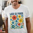 Leer Es Poder Cute Floral Boho Spanish Teacher Reading Men's V-Neck T-Shirt, funny gift Leer Es Poder Cute Floral Boho Spanish Teacher Reading Men's V-Neck T-Shirt, funny gift