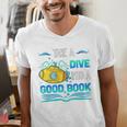 Librarian Teacher Dive Into A Good Book Reading Premium Tri-Blend Men's V-Neck T-Shirt, funny gift