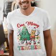One Merry Teacher Groovy Christmas Tree Pjs Xmas Teacher Men's V-Neck T-Shirt, Groovy Teacher Shirts, funny gift One Merry Teacher Groovy Christmas Tree Pjs Xmas Teacher Men's V-Neck T-Shirt, Groovy Teacher Shirts, funny gift