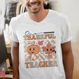 One Thankful Teacher Thanksgiving Groovy Fall Autumn Teacher Men's V-Neck T-Shirt, Groovy Teacher Shirts, funny gift One Thankful Teacher Thanksgiving Groovy Fall Autumn Teacher Men's V-Neck T-Shirt, Groovy Teacher Shirts, funny gift