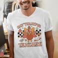 One Thankful Teacher Thanksgiving Retro Groovy Fall Teachers Men's V-Neck T-Shirt, Groovy Teacher Shirts, funny gift One Thankful Teacher Thanksgiving Retro Groovy Fall Teachers Men's V-Neck T-Shirt, Groovy Teacher Shirts, funny gift
