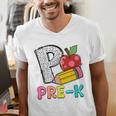 P Is For Pre-K Teacher Pencil Apple Back To School Men's V-Neck T-Shirt, funny gift P Is For Pre-K Teacher Pencil Apple Back To School Men's V-Neck T-Shirt, funny gift
