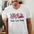 Peace Love Books Librarian Teacher Life Book Library Tie Dye Men's V-Neck T-Shirt, funny gift