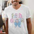 Preppy Fifth Grade Teacher Blue Floral Coquette Pencil Bow Men's V-Neck T-Shirt, funny gift