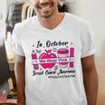Preschool Teacher In October We Wear Pink Breast Cancer Men's V-Neck T-Shirt, funny gift