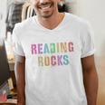 READING ROCKS English Teacher ELA ABCD Read Star Kinder Men's V-Neck T-Shirt, English Teacher Shirts, funny gift READING ROCKS English Teacher ELA ABCD Read Star Kinder Men's V-Neck T-Shirt, English Teacher Shirts, funny gift