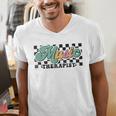 Retro Checkered Music Therapist Squad Music Therapy Teacher For Men Women Men's V-Neck T-Shirt, funny gift