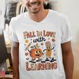 Retro Fall In Love With Learning Autumn Pumpkin Teacher Kids Men's V-Neck T-Shirt, funny gift Retro Fall In Love With Learning Autumn Pumpkin Teacher Kids Men's V-Neck T-Shirt, funny gift
