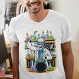 Skeleton Mad Scientist Halloween Costume Science Teacher Men's V-Neck T-Shirt, Science Teacher Shirts, funny gift