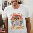 I Teach In My Pajamas Teacher Sunset Bear Retro Men's V-Neck T-Shirt, funny gift I Teach In My Pajamas Teacher Sunset Bear Retro Men's V-Neck T-Shirt, funny gift