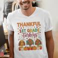Teach Thanksgiving Teacher Thankful For My 1st Grade Turkeys Men's V-Neck T-Shirt, funny gift