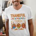 Teach Thanksgiving Teacher Thankful For My Preschool Turkeys Men's V-Neck T-Shirt, funny gift