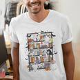 Teacher Library Ghost Reading Book Halloween Cat Men's V-Neck T-Shirt, funny gift