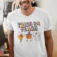 Trick Or Teach Candy Corn Pumpkin Ghost Teacher Men's V-Neck T-Shirt, funny gift