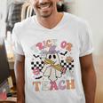 Trick Or Teach Groovy Teacher Halloween Retro Floral Ghost Men's V-Neck T-Shirt, Groovy Teacher Shirts, funny gift Trick Or Teach Groovy Teacher Halloween Retro Floral Ghost Men's V-Neck T-Shirt, Groovy Teacher Shirts, funny gift