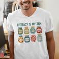 Women Literacy Is My Jam Literacy Teacher Reading Teacher Men's V-Neck T-Shirt, funny gift Women Literacy Is My Jam Literacy Teacher Reading Teacher Men's V-Neck T-Shirt, funny gift