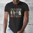 Cute Inclusion Isn't Scary Teacher Skeleton Ghost Halloween Men's V-Neck T-Shirt, funny design