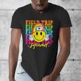 Field Trip Squad Groovy Field Day Smile Face Teacher Tie Dye Men's V-Neck T-Shirt, Groovy Teacher Gifts, funny design