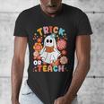 Groovy Halloween Trick Or Teach Retro Floral Ghost Teacher For Men Women Kids Men's V-Neck T-Shirt, Groovy Teacher Gifts, funny design