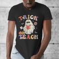 Groovy Halloween Trick Or Teach Retro Floral Ghost Teacher Men's V-Neck T-Shirt, Groovy Teacher Gifts, funny design Groovy Halloween Trick Or Teach Retro Floral Ghost Teacher Men's V-Neck T-Shirt, Groovy Teacher Gifts, funny design