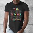 Groovy This Teacher Is Glowing Hello Summer End Of School Men's V-Neck T-Shirt, Groovy Teacher Gifts, funny design