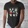 Halloween Music Teacher Ghost Playing Musical Instruments Men's V-Neck T-Shirt, funny design