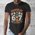 Haunted By 6x7 Math Teacher Halloween Pun Men's V-Neck T-Shirt, funny design