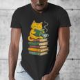 Kawaii Cats Lover Coffee Books Teacher Librarian Cat Men's V-Neck T-Shirt, funny design