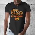 One Thankful PE Teacher Thanksgiving Fall Autumn Groovy Men's V-Neck T-Shirt, Pe Teacher Gifts, Groovy Teacher Gifts, funny design