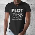 Plot It Builds Character Book Reading Teacher Men's V-Neck T-Shirt, funny design Plot It Builds Character Book Reading Teacher Men's V-Neck T-Shirt, funny design