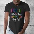 Pre-K Teacher Adventure Begins First Day Preschool Teachers Men's V-Neck T-Shirt, funny design