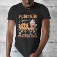 Pumpkin Spice Makes Teacher Nice Retro Fall Spooky Season Men's V-Neck T-Shirt, funny design