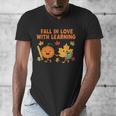 Retro Fall In Love With Learning Autumn Pumpkin Teacher Men's V-Neck T-Shirt, funny design Retro Fall In Love With Learning Autumn Pumpkin Teacher Men's V-Neck T-Shirt, funny design